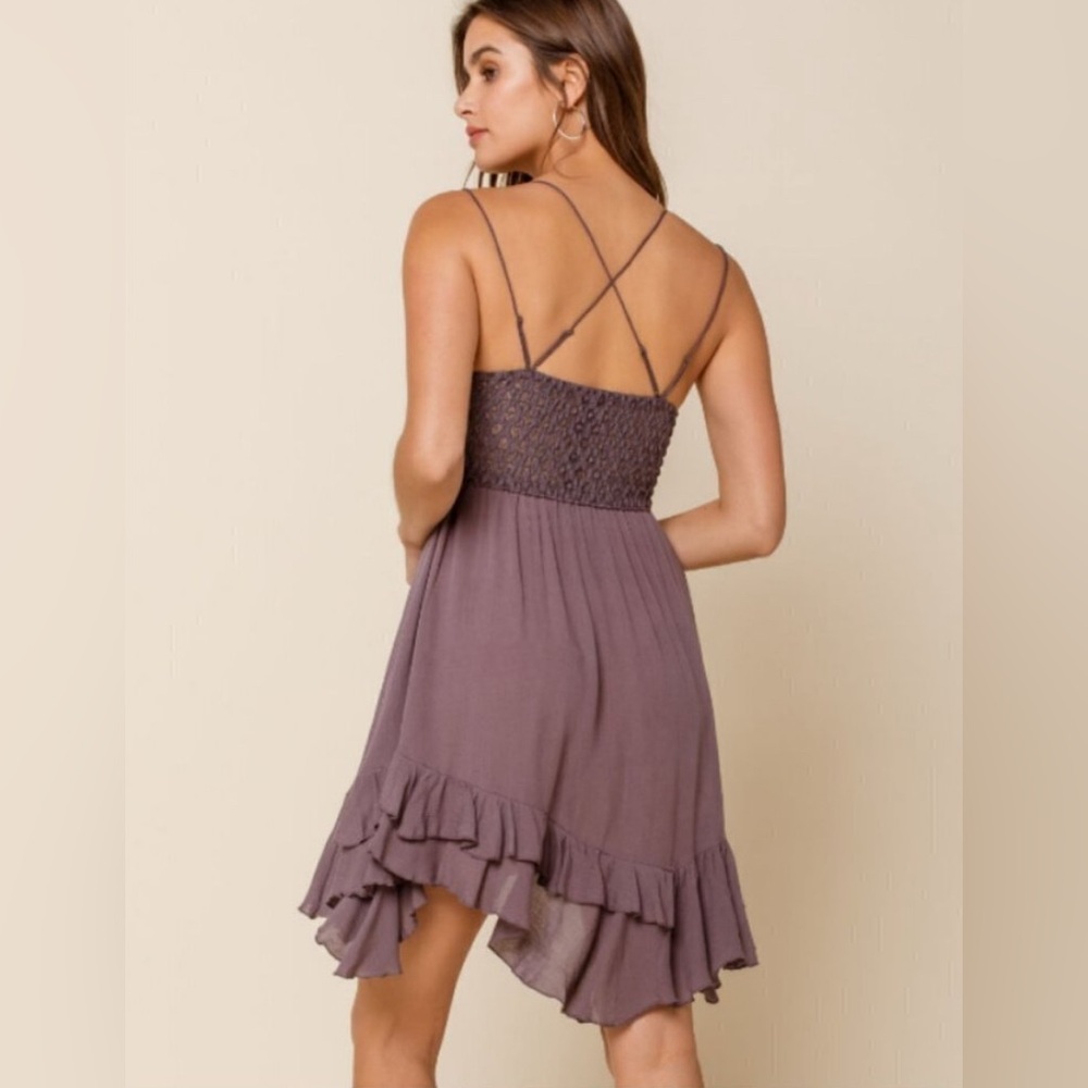 Free People Grey Lace Mini Dress - Picture 2 of 7